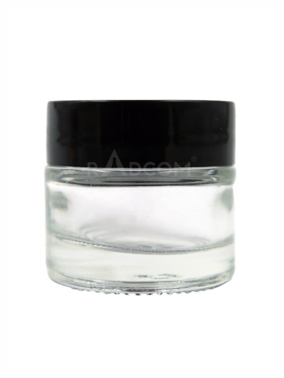 10Gm Glass Jar - Clear-With Plastic  Black Cap With Inner Lid